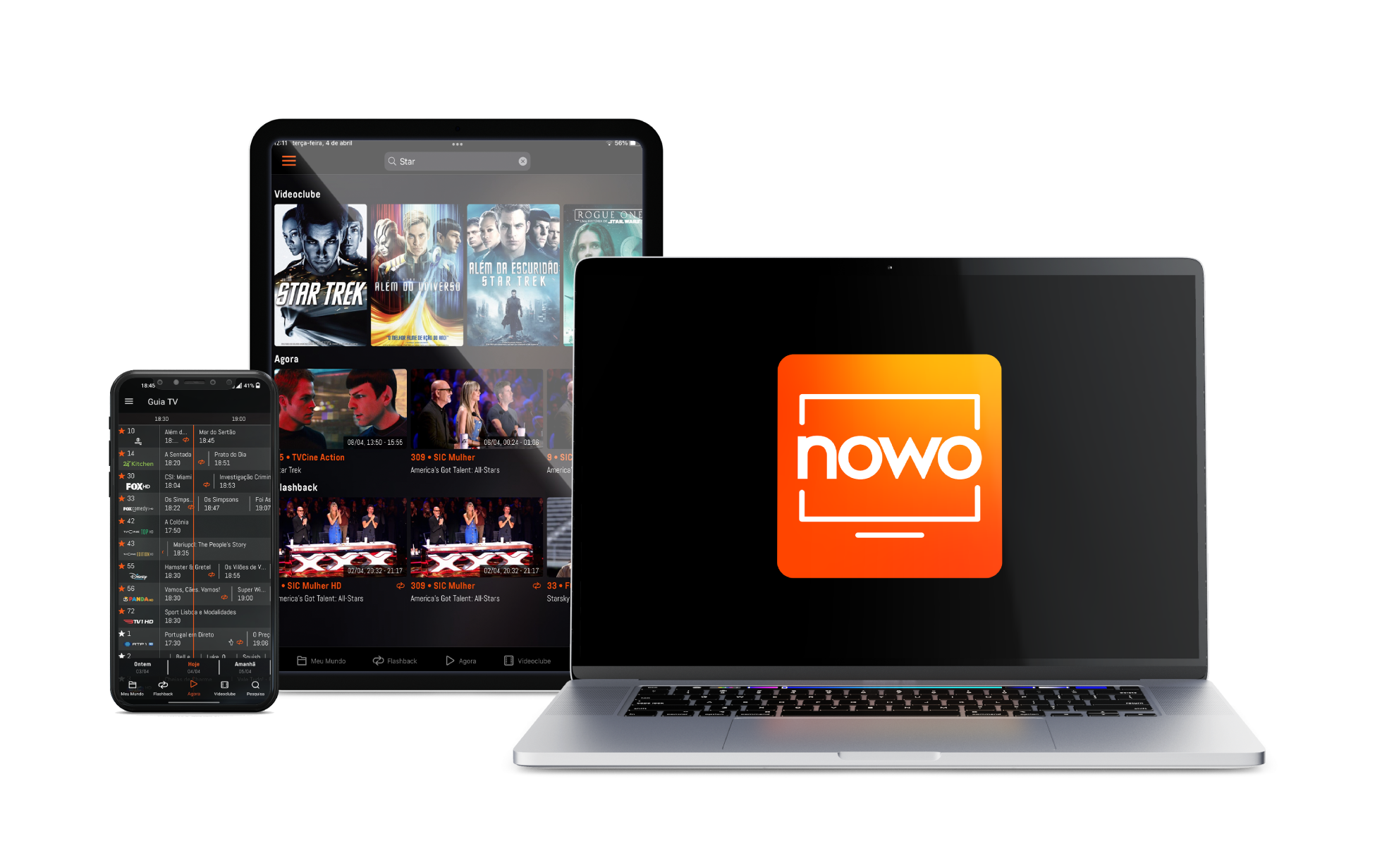 tv no telemovel, pc ou tablet com a app nowo tv